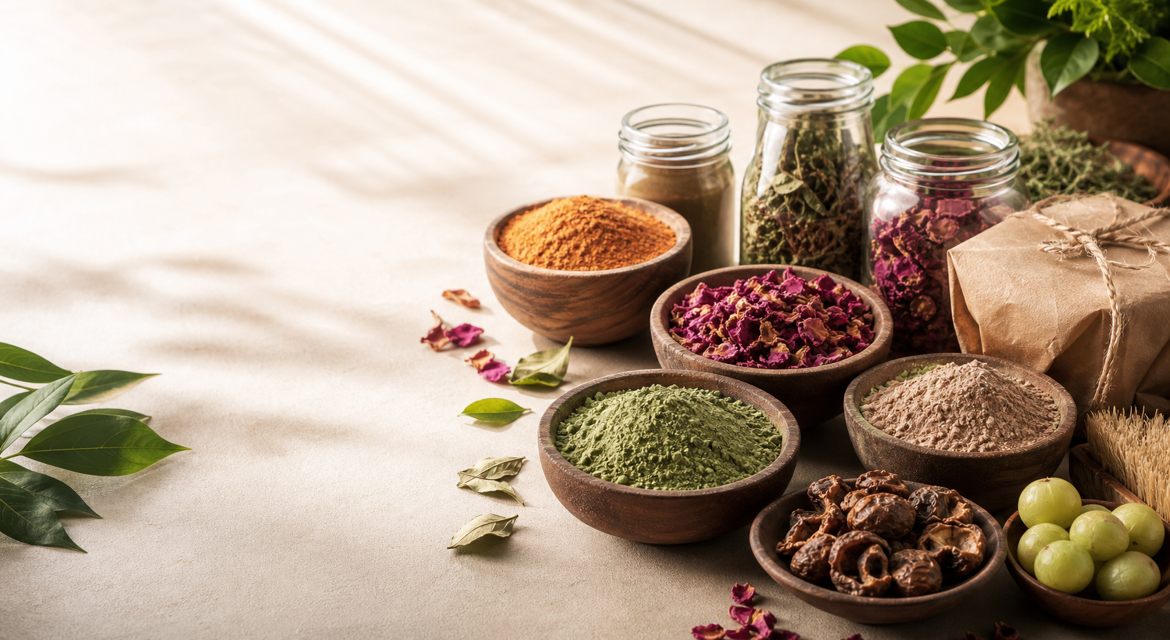 Assorted natural powders and dried botanicals